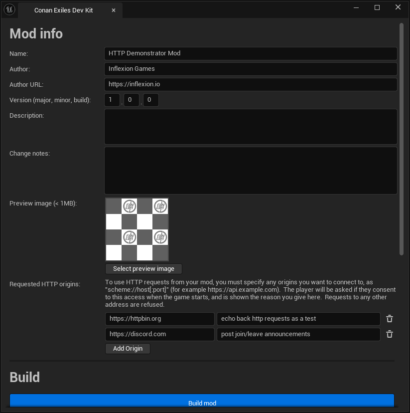 The Conan Exiles Dev Kit window